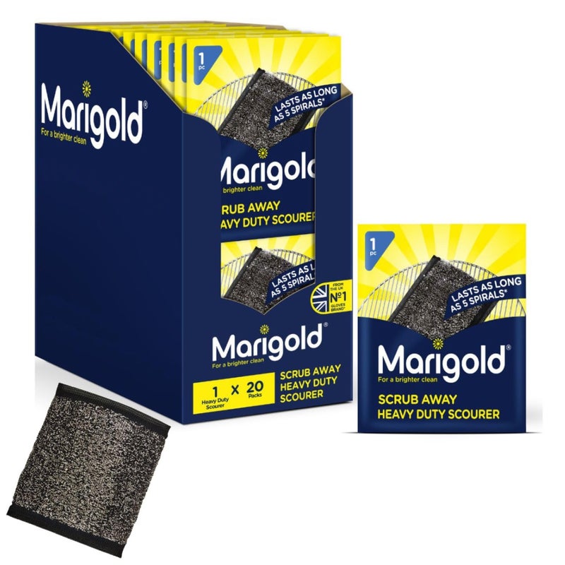 Marigold Scrub Away Stainless Steel Scourers  20 Single Packs of Scouring Pads  Heavy Duty Non Scratch Metal Scourer  Easy to Clean  Tackles Tough and Burnt on Food