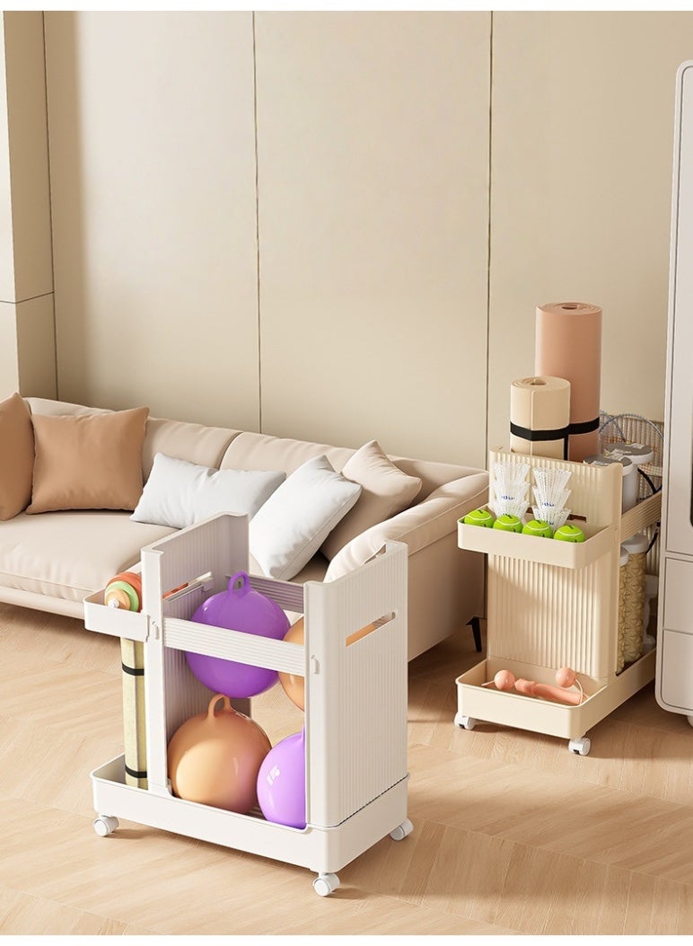 2-Tier Fitness Equipment Storage Cart with Wheels – Black Grey Rolling Organizer for Yoga Mats, Dumbbells, Balls and Rackets, Plastic Home Gym Rack - Image 3