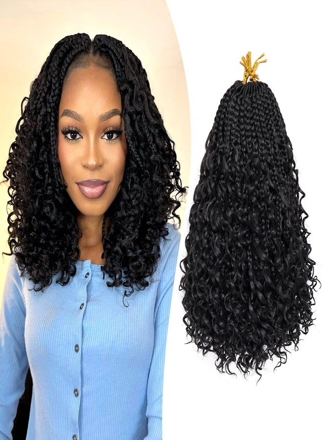 Dorsanee Goddess Box Braids Crochet Hair for Woman 12 Inch 7 Packs Short Pre-looped Crochet Box Braids Curly Ends Bohemian Hippie Braids Synthetic Braiding Hair Extension Natural Black 1B - Image 1
