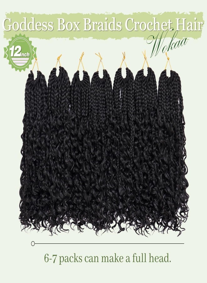 Dorsanee Goddess Box Braids Crochet Hair for Woman 12 Inch 7 Packs Short Pre-looped Crochet Box Braids Curly Ends Bohemian Hippie Braids Synthetic Braiding Hair Extension Natural Black 1B - Image 2