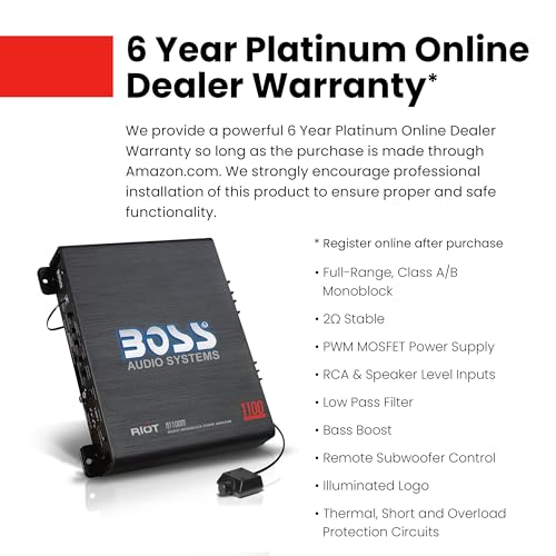 BOSS Audio Systems R1100M Monoblock Car Amplifier - 1100 High Output, 2-8 Ohm Stable, Low/High Level Inputs, Low Pass Crossover, MOSFET Power Supply - Image 5