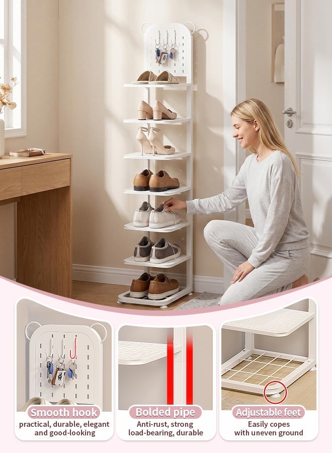 فورثكان رف أحذية قابل للطي مع خطافات للمفاتيح، منظم أحذية عمودي 7 طبقات بتصميم نحيف لتوفير المساحة، مناسب للمداخل والمساحات الصغيرة وسهل التركيب - Image 4