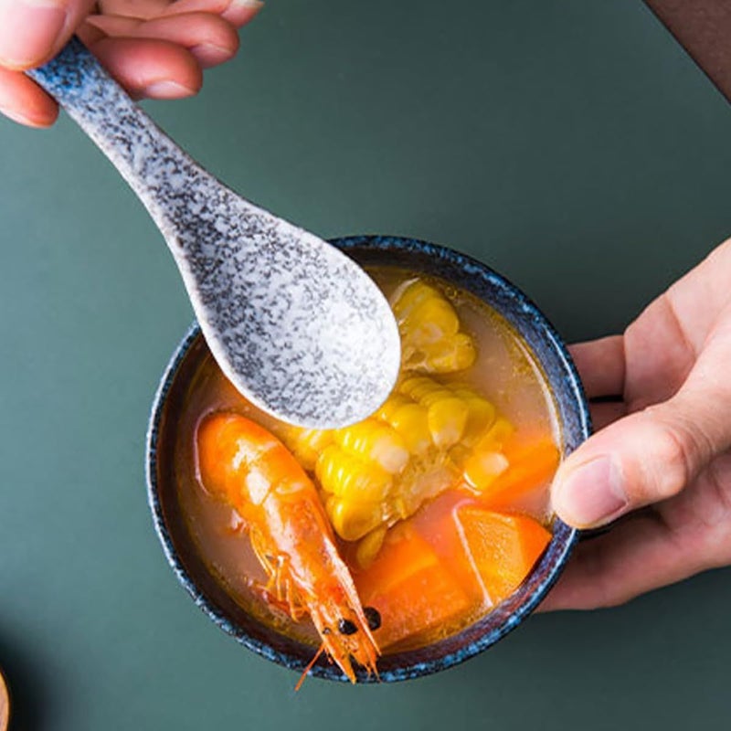 مجموعة ملاعق شورب من السيراميك الأزرق عدد 5، أواني طعام من الدرجة الغذائية للمطبخ المنزلي والمطاعم - Image 5