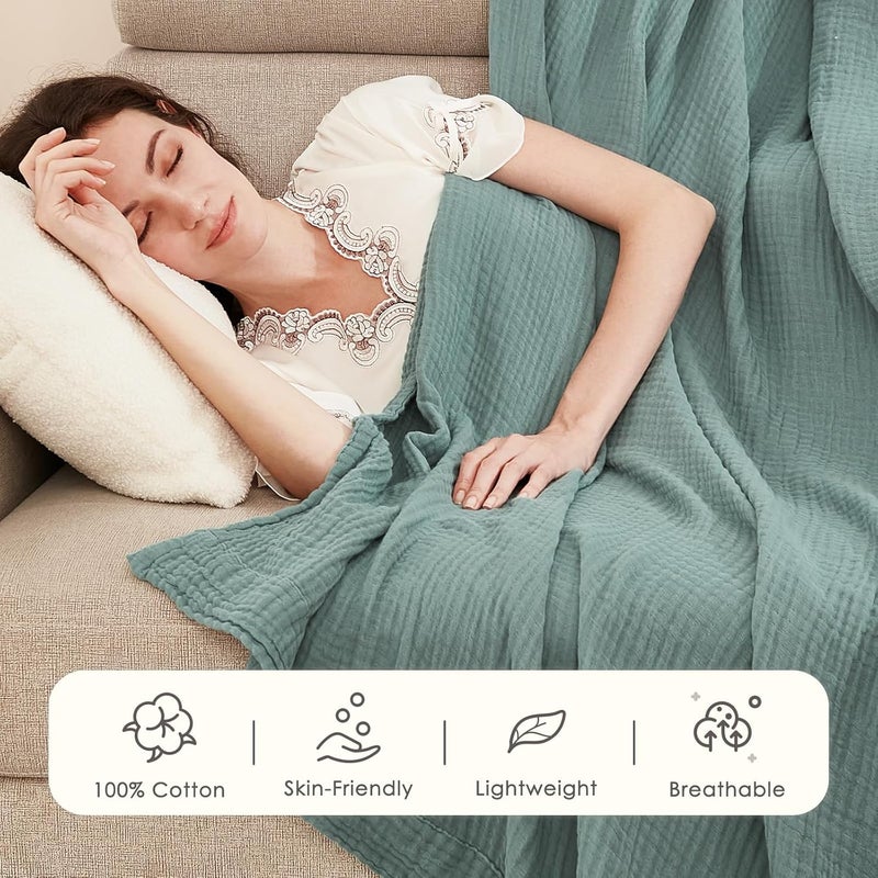 EMME Muslin Throw Blankets for Couch 150 x 200cm Breathable Gauze All Season Soft and Lightweight Pre-Washed Cotton Blanket, Teal - Image 3