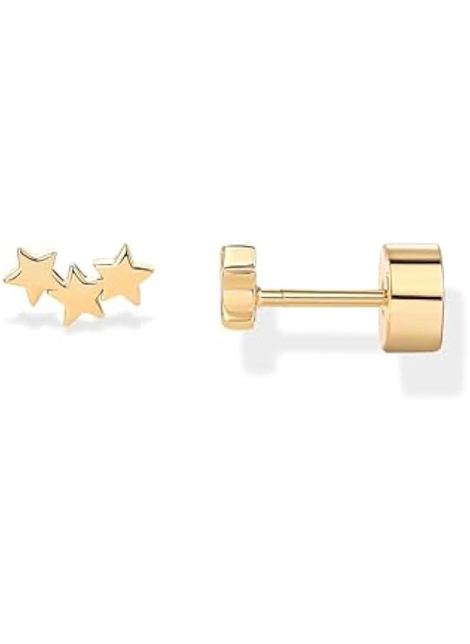 PAVOI - 14K Gold Plated Sterling Silver Posts Mini Stud Flat Back Earrings for Women | Helix Cartilage Piercing Jewelry | Dainty Pearl Star Cluster Cubic Zirconia Lotus Climber Screw Backs - Image 1