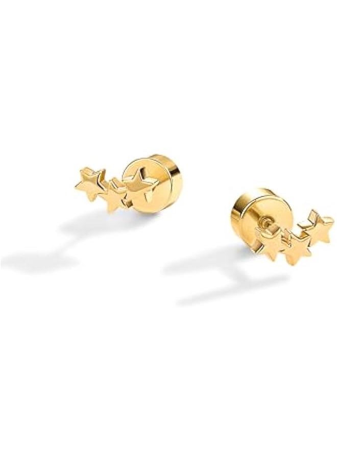 PAVOI - 14K Gold Plated Sterling Silver Posts Mini Stud Flat Back Earrings for Women | Helix Cartilage Piercing Jewelry | Dainty Pearl Star Cluster Cubic Zirconia Lotus Climber Screw Backs - Image 1