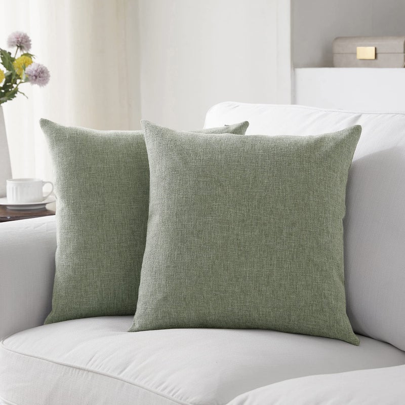 Meekio Set of 2 Dark Sage Pillow Covers 16 x 16 Inch Farmhouse Boho Decorative Throw Pillow Covers Linen Cushion Covers for Sofa Couch D?cor - Image 1