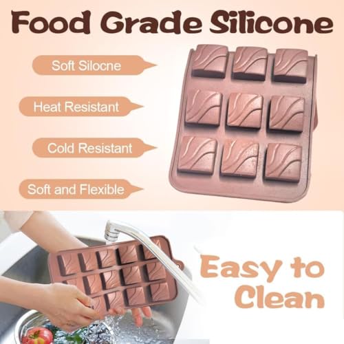ARTO Zigzag Wave Silicone Chocolate Mould | 15 Cavity Fan Design Tray | Unique Abstract Shape for DIY Modern Chocolates & Cake Decor | Non-Stick Baking Mould (Brown) - Image 4