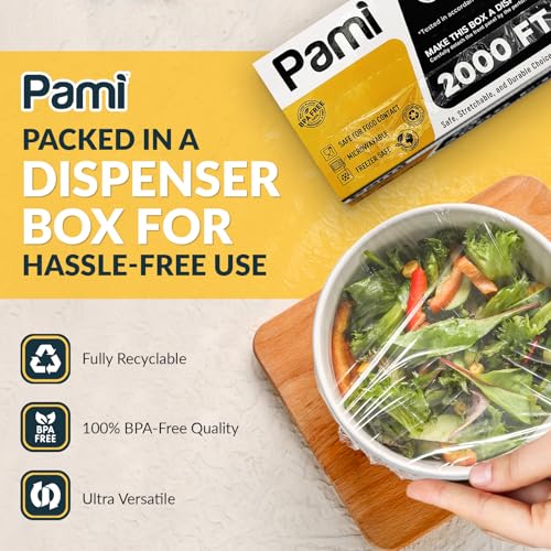 PAMI Clear Plastic Wrap for Food 12" X 2000ft, Bpa-Free Restaurant Plastic Wrap with Dispenser Box for Home and Commercial Food Wrap - Image 2