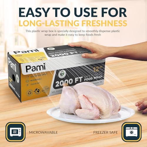 PAMI Clear Plastic Wrap for Food 12" X 2000ft, Bpa-Free Restaurant Plastic Wrap with Dispenser Box for Home and Commercial Food Wrap - Image 3
