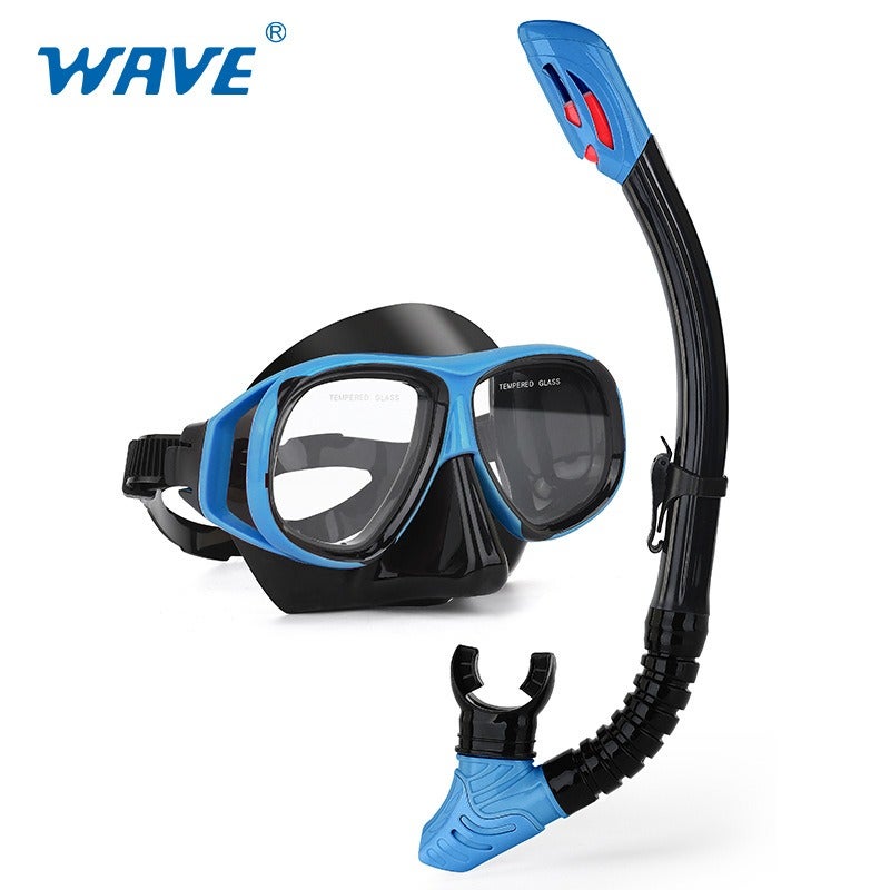 WAVE Snorkeling Set Diving Mask Full Dry Snorkel with Lenses 150 to 600 Diopters