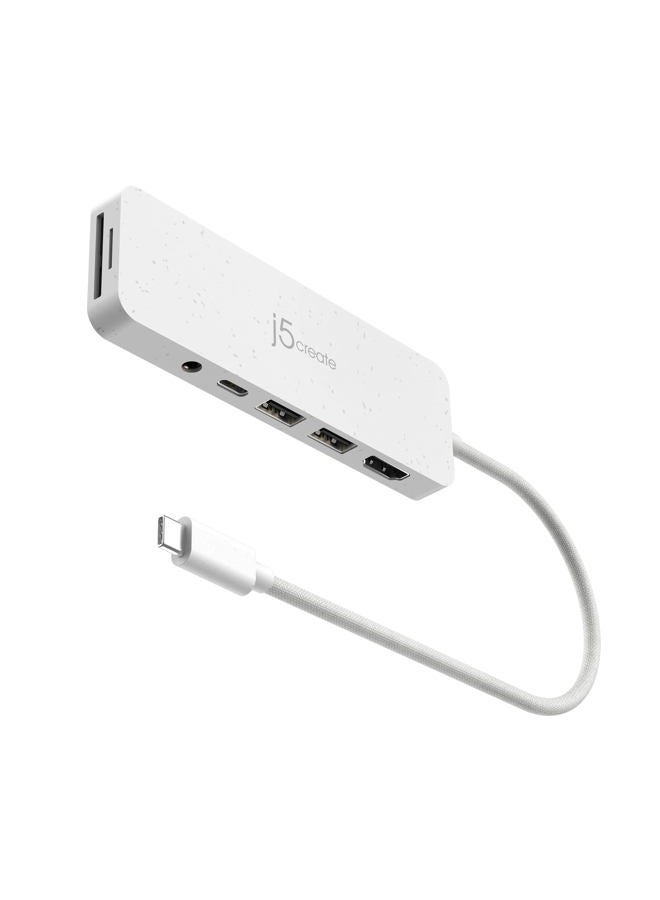 j5create USB-C Multi-Port Hub with Power Delivery with 4K HDMI/2 USB-A 5Gbps/PD 100W Charging SD&Micro SD/3.5mm Audio | for MacBook Pro&Air/iPad Pro/iMac/Surface/XPS/Thinkpad/Galaxy/and More(JCD373EW) - Image 1