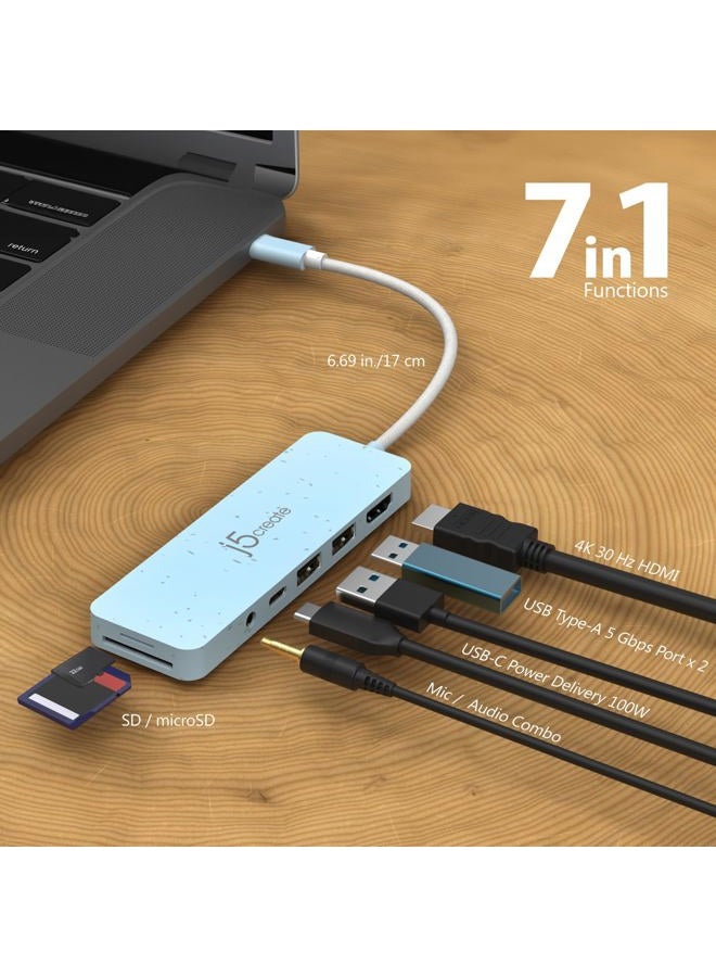 j5create USB-C Multi-Port Hub with Power Delivery with 4K HDMI/2 USB-A 5Gbps/PD 100W Charging SD&Micro SD/3.5mm Audio | for MacBook Pro&Air/iPad Pro/iMac/Surface/XPS/Thinkpad/Galaxy/and More(JCD373EW) - Image 2