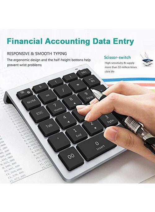 Lekvey Lekvey Bluetooth Number Pad, 10 Keys Numeric Keypad Portable Wireless Bluetooth Keypad : 28-Key Numpad Extensions for Financial Accounting Data Entry for Laptop Surface Pro Tablets Windows, Silver  - Image 5