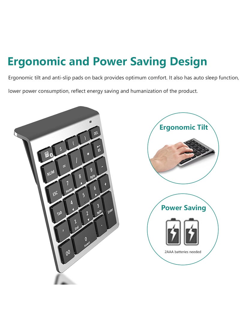 Lekvey Lekvey Bluetooth Number Pad, 10 Keys Numeric Keypad Portable Wireless Bluetooth Keypad : 28-Key Numpad Extensions for Financial Accounting Data Entry for Laptop Surface Pro Tablets Windows, Silver  - Image 4