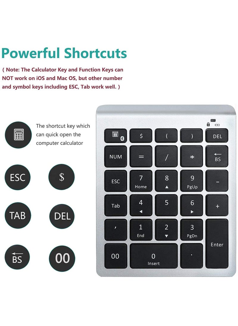 Lekvey Lekvey Bluetooth Number Pad, 10 Keys Numeric Keypad Portable Wireless Bluetooth Keypad : 28-Key Numpad Extensions for Financial Accounting Data Entry for Laptop Surface Pro Tablets Windows, Silver  - Image 3