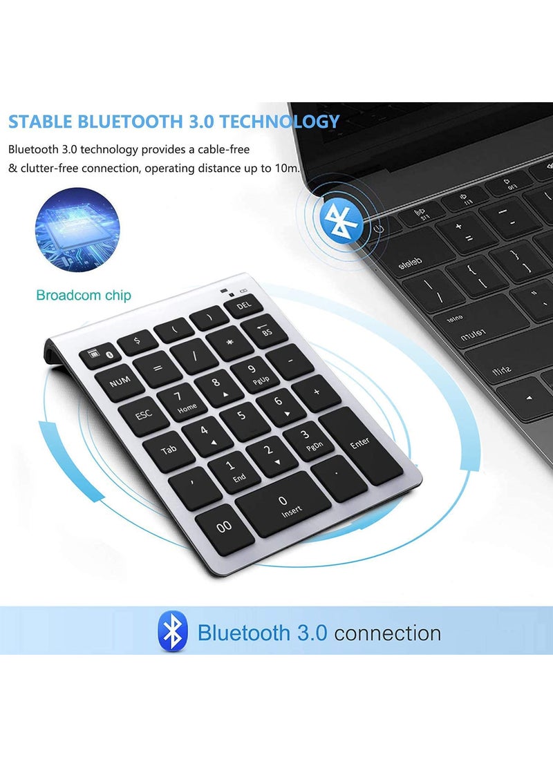 Lekvey Lekvey Bluetooth Number Pad, 10 Keys Numeric Keypad Portable Wireless Bluetooth Keypad : 28-Key Numpad Extensions for Financial Accounting Data Entry for Laptop Surface Pro Tablets Windows, Silver  - Image 2