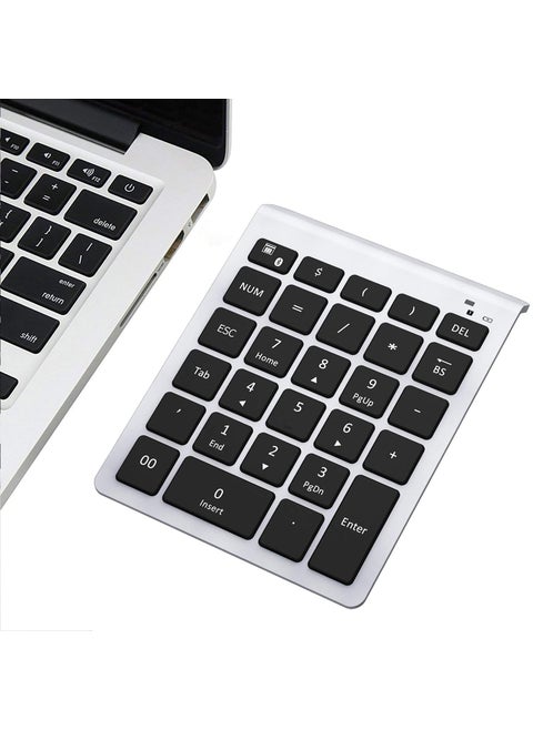 Lekvey Bluetooth Number Pad, 10 Keys Numeric Keypad Portable Wireless Bluetooth Keypad : 28-Key Numpad Extensions for Financial Accounting Data Entry for Laptop Surface Pro Tablets Windows, Silver