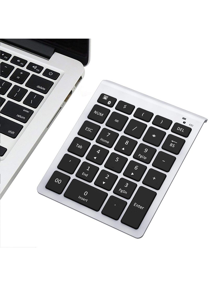 Lekvey Lekvey Bluetooth Number Pad, 10 Keys Numeric Keypad Portable Wireless Bluetooth Keypad : 28-Key Numpad Extensions for Financial Accounting Data Entry for Laptop Surface Pro Tablets Windows, Silver  - Image 1