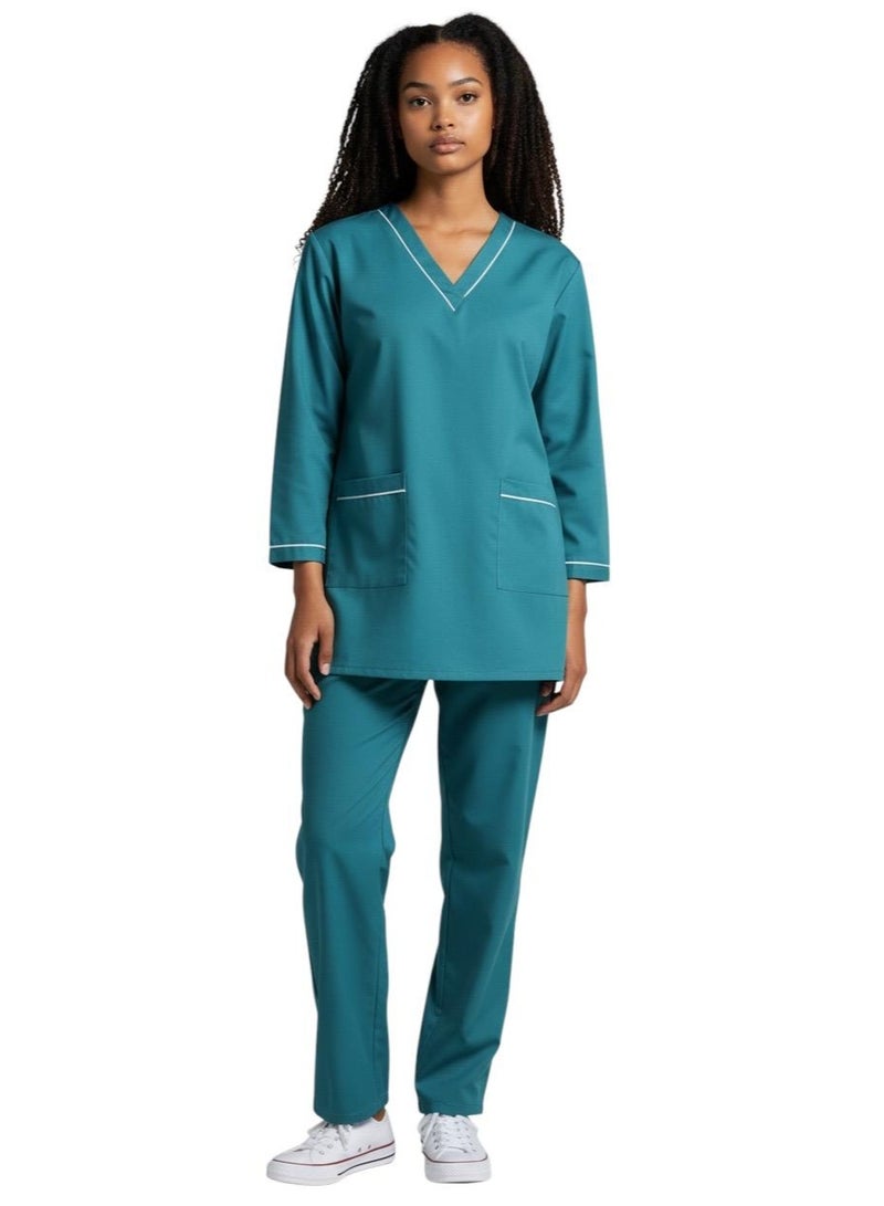Dee's Fashion Professional Scrub Medical Uniform with Piping, Housemaid uniform 3/4 Sleeve Top and Pants Set - Image 1