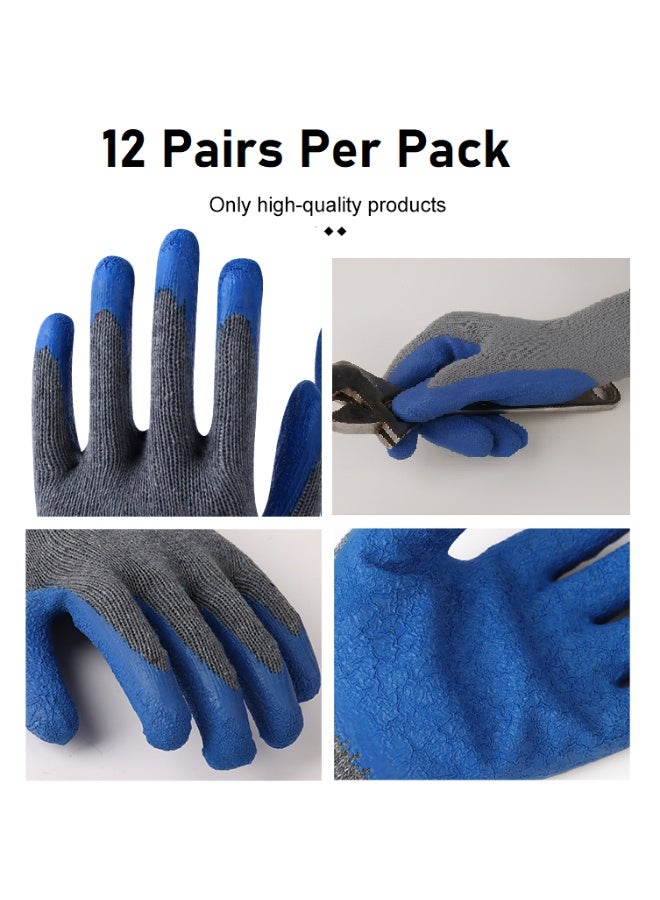 Heavy Duty Rubber Latex Double Coated Work Gloves with Grip – Ideal for Construction, Gardening, and More – Blue (1X12-Pair) - Image 1