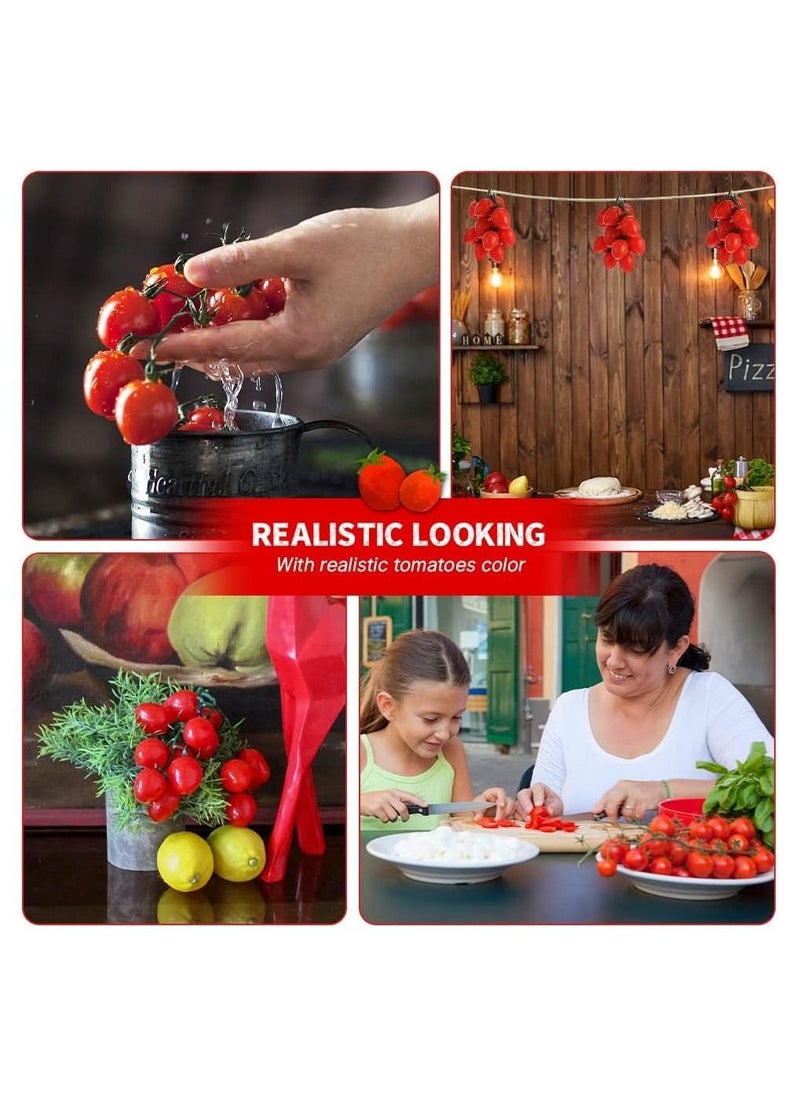SYOSI 2 Pcs Artificial Cherry Tomatoes, Fake Red Cherry Tomato Artificial Fruit Plastic Lifelike Simulation House Kitchen Party Decoration, Display Props (16 Grain, Red and Yellow)  - Image 2