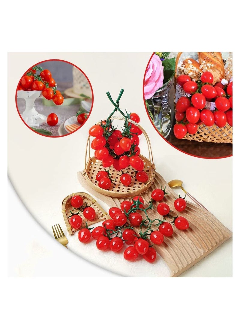 SYOSI 2 Pcs Artificial Cherry Tomatoes, Fake Red Cherry Tomato Artificial Fruit Plastic Lifelike Simulation House Kitchen Party Decoration, Display Props (16 Grain, Red and Yellow)  - Image 5