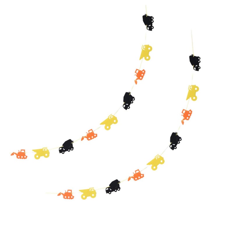 Construction Vehicle Birthday Banner Hanging Decor Pull Flags Yellow Dark Party Bunting for Boys - Image 2