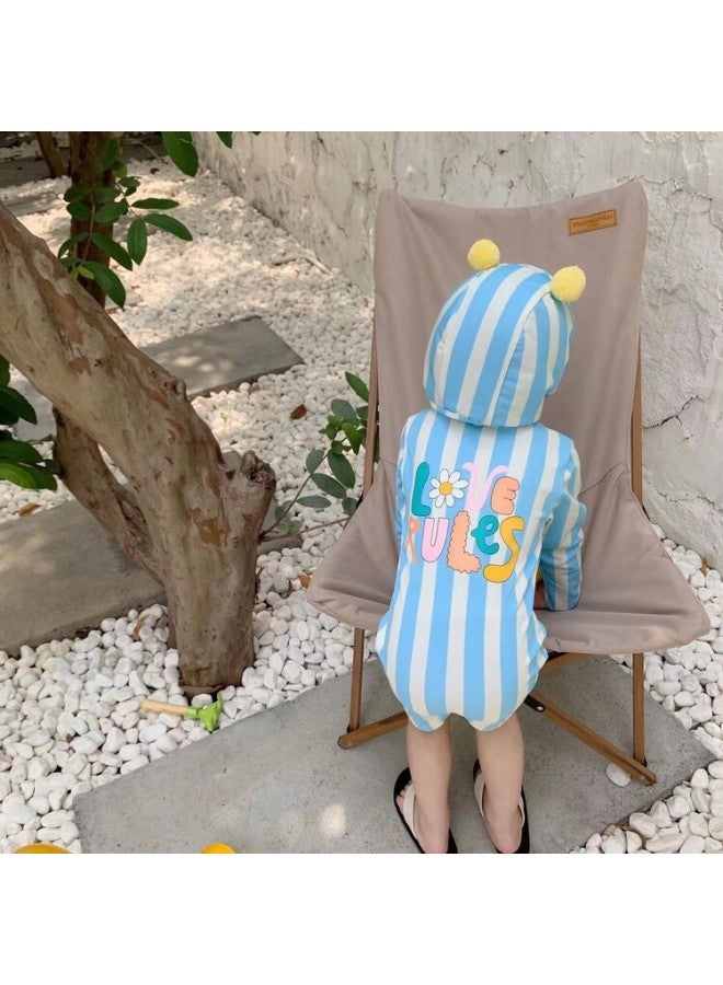 إسكدنيا بدلة سباحة صيفية للأطفال في كوريا الجنوبية بأكمام طويلة واقٍ من الشمس لقضاء عطلة على شاطئ البحر للأولاد والبنات بدلة سباحة مخططة من قطعة واحدة للأطفال على الطراز الغربي - اللون: أزرق سماوي - - Image 4