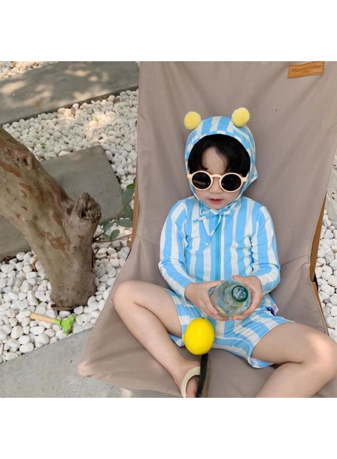 إسكدنيا بدلة سباحة صيفية للأطفال في كوريا الجنوبية بأكمام طويلة واقٍ من الشمس لقضاء عطلة على شاطئ البحر للأولاد والبنات بدلة سباحة مخططة من قطعة واحدة للأطفال على الطراز الغربي - اللون: أزرق سماوي - - Image 2