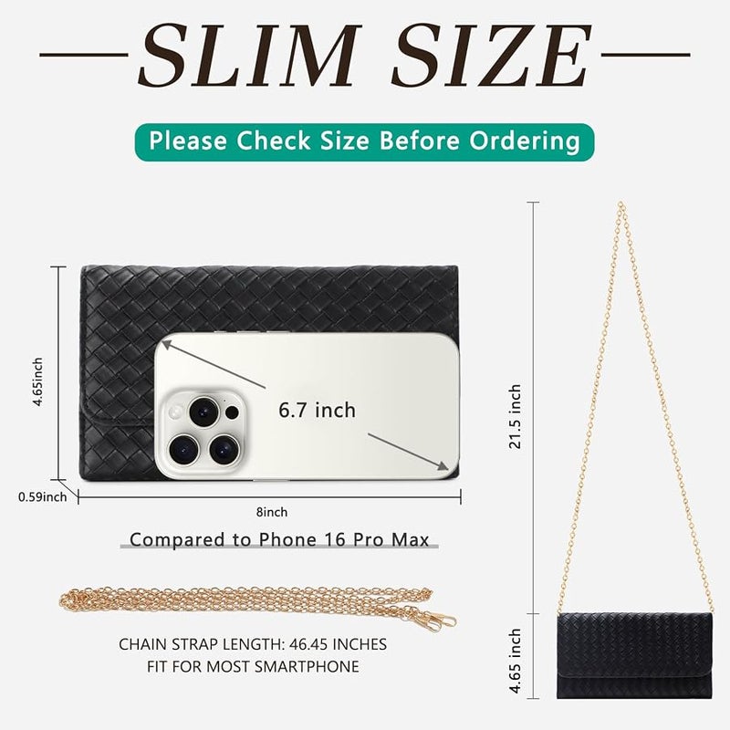 U+U Crossbody Bags for Women, Black Handbags Cell Phone Wallet Small Purse with Credit Card Slots and Removebale Chain - Image 3