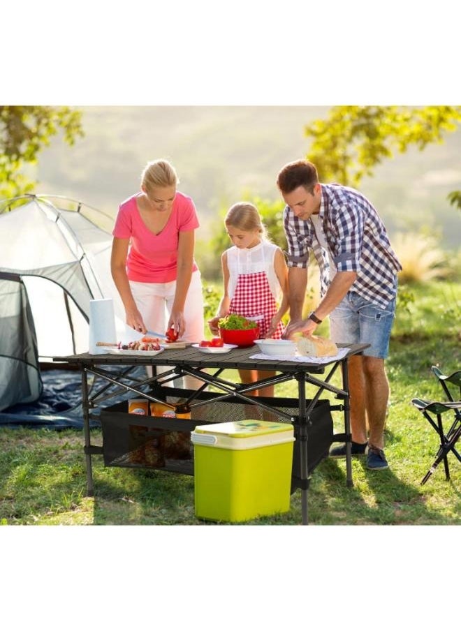 Eoptify - Foldable Camping Table With Adjustable Height And Large Storage Bag For Outdoor Picnic, Portable Aluminum Outdoor Folding Picnic Table with Storage Bag for Camping Table and Beach للطي طاولة - Image 1