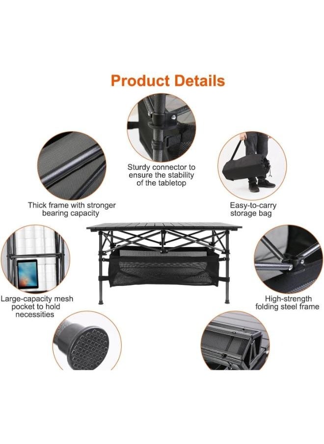 Eoptify - Foldable Camping Table With Adjustable Height And Large Storage Bag For Outdoor Picnic, Portable Aluminum Outdoor Folding Picnic Table with Storage Bag for Camping Table and Beach للطي طاولة - Image 1