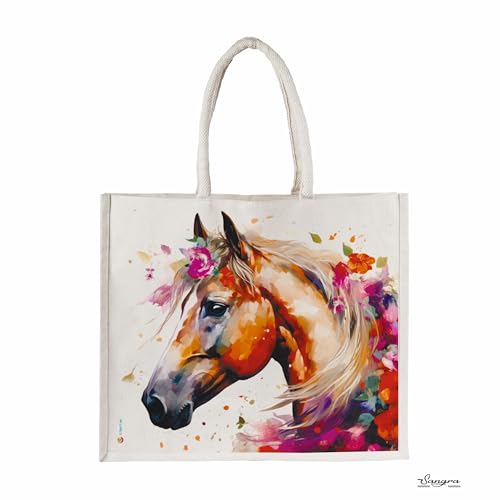 Sangra Unisex Large Cotton Canvas Reusable Bags for Travel, Grocery Shopping Bag, Multi-Purpose Bag, Sturdy Handle With Zipper Lock (20 inch X17 inch X7 Inch) (Horse) - Image 2