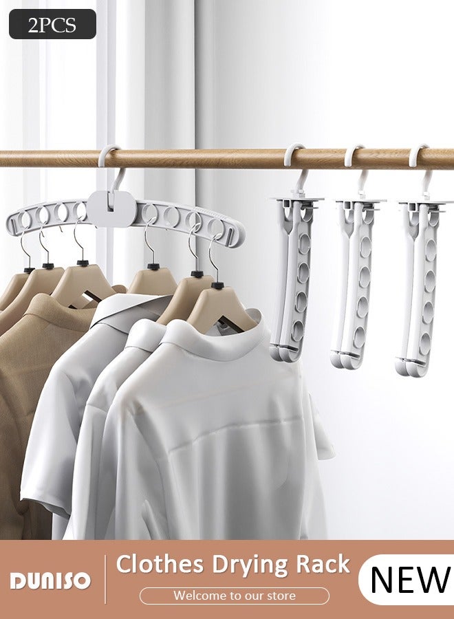DUNISO 2 PCS Folding Clothes Drying Rack, Outdoor Travel Clothes Rack with 8 Holes, Portable Laundry Room Hanging Rack, Household Balcony Bathroom Wall Mounted Clothes Bar with 360 Degree Rotatable Hook, Clothes Storage Organizer Rack for Shirts Dresses and Pants  - Image 1