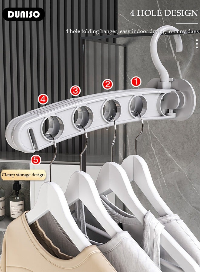DUNISO 2 PCS Folding Clothes Drying Rack, Outdoor Travel Clothes Rack with 8 Holes, Portable Laundry Room Hanging Rack, Household Balcony Bathroom Wall Mounted Clothes Bar with 360 Degree Rotatable Hook, Clothes Storage Organizer Rack for Shirts Dresses and Pants  - Image 2