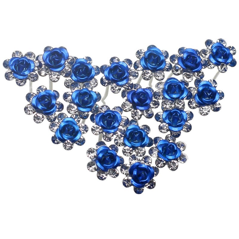 Newstarfactory Rose Usharped Design Collection Metal Hair Pins Pack of 20 Blue