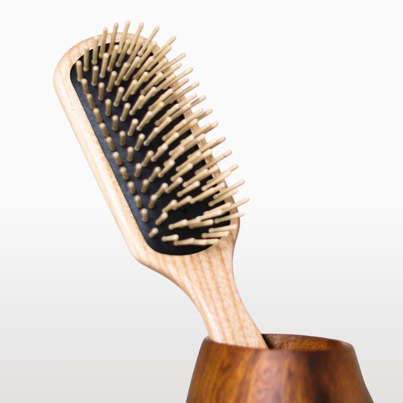 TEK - Medium Rectangular Ash Wood Brush with Short Tooth Handmade in Italy, for Fine or Straight Hair - 22 x 5.5 cm - Image 2