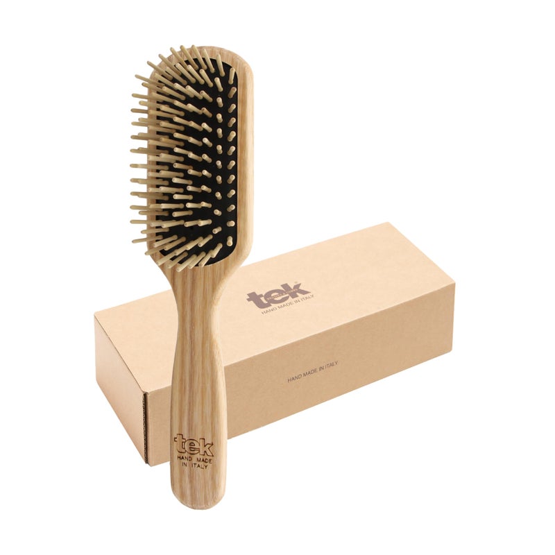 TEK - Medium Rectangular Ash Wood Brush with Short Tooth Handmade in Italy, for Fine or Straight Hair - 22 x 5.5 cm - Image 1