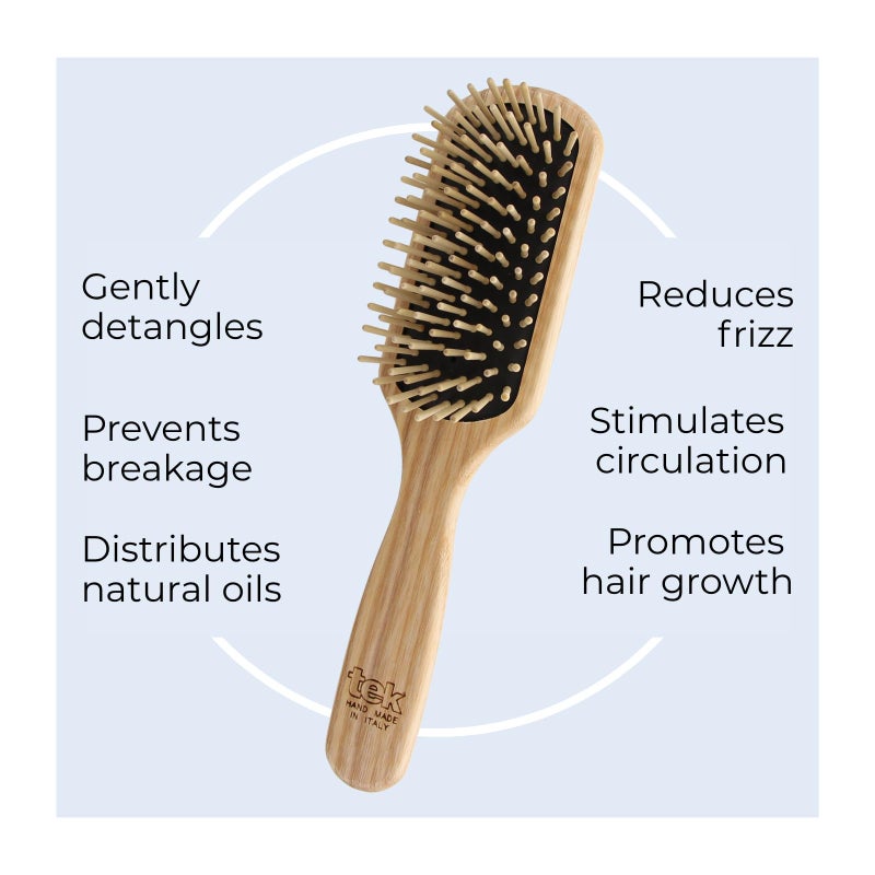 TEK - Medium Rectangular Ash Wood Brush with Short Tooth Handmade in Italy, for Fine or Straight Hair - 22 x 5.5 cm - Image 3