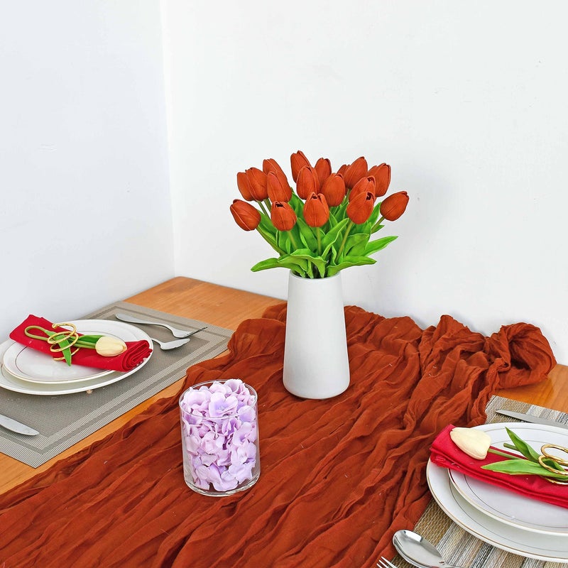 Mandy's Artificial Tulips 20 Stems Dark Orange PU Faux Flowers for Valentine's Day and Easter Decorations Wedding Home Decor 13.5 Inch - Image 3