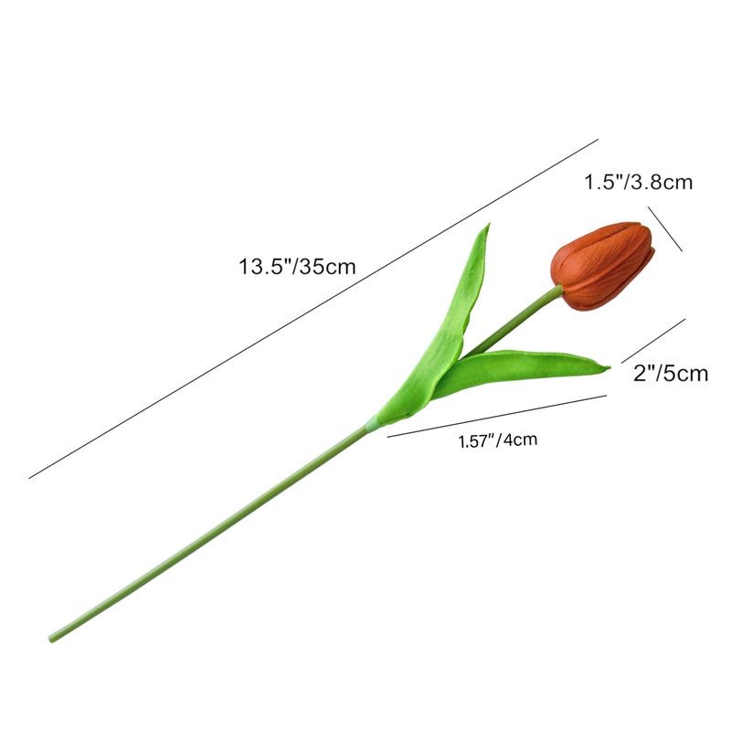 Mandy's Artificial Tulips 20 Stems Dark Orange PU Faux Flowers for Valentine's Day and Easter Decorations Wedding Home Decor 13.5 Inch - Image 2