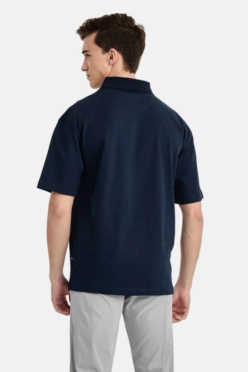 Snitch Dark Blue Dark Blue Solid Half Sleeve Oversized Casual T-Shirt for Men | Best Price UAE