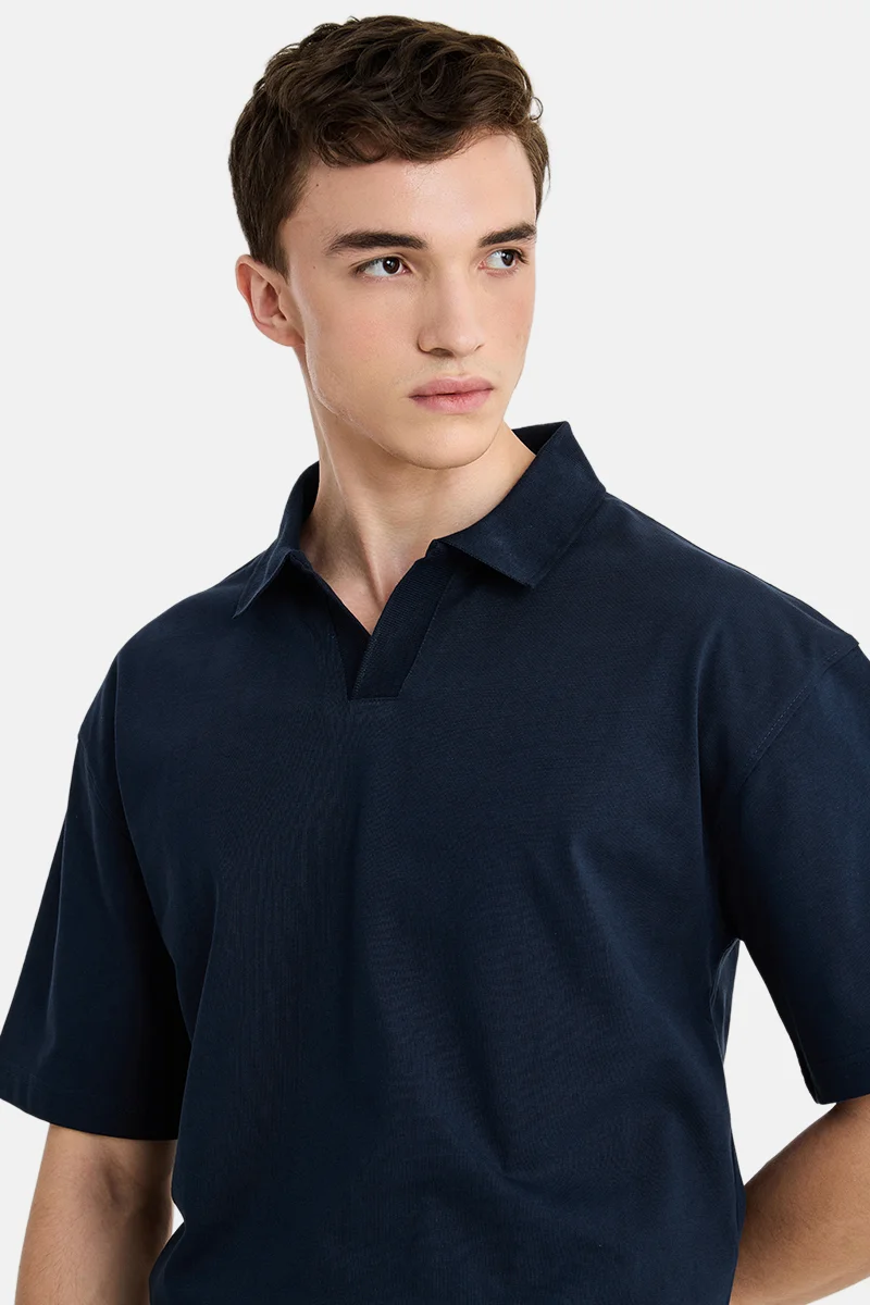 Snitch Dark Blue Dark Blue Solid Half Sleeve Oversized Casual T-Shirt for Men | Best Price UAE