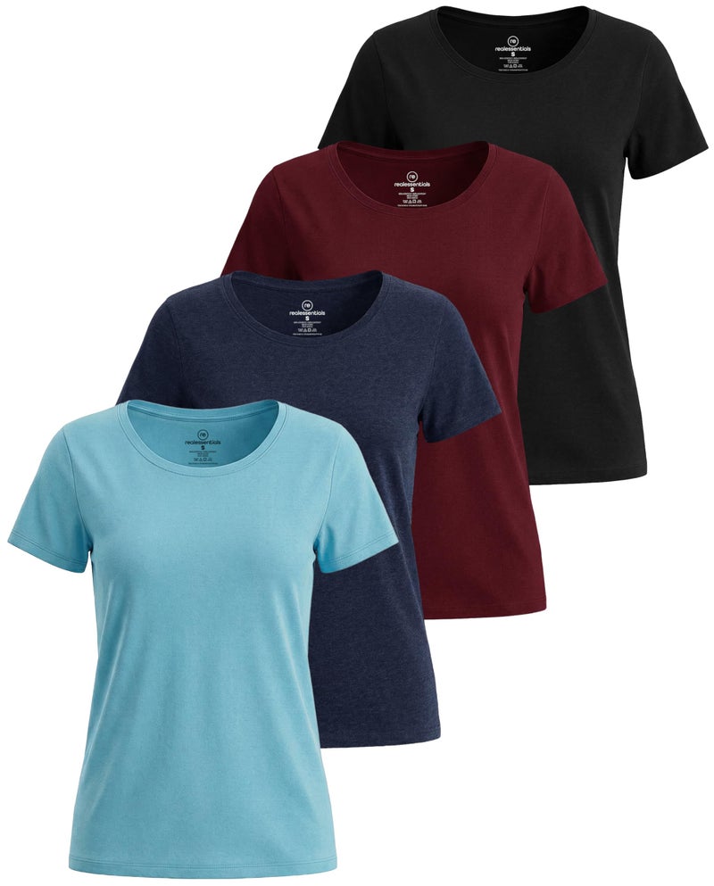 REALESSENTIALS Real Essentials 4 Pack: Women's Cotton Short Sleeve T-Shirt - Casual Scoop Crew Neck Tops Tee (Available in Plus Size) - Set 5,M - Image 1
