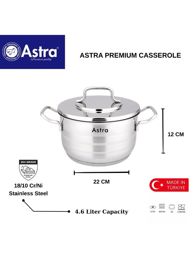 Astra 22cm Premium Stainless Steel Casserole Pot | 18/10 Cr-Ni Cooking Pot | Induction | Healthy Cooking - Image 2