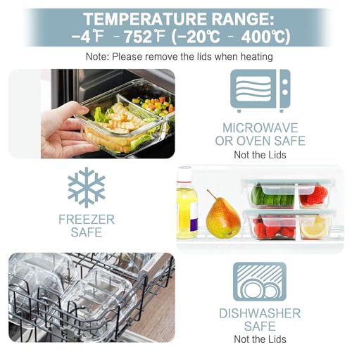 Bayco 10 Pack Glass Meal Prep Containers 2 Compartment, Glass Food Storage Containers with Lids, Airtight Lunch Bento Boxes, Leak Proof (10 lids & 10 Containers) - Image 4