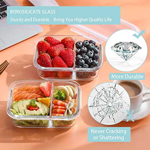 Bayco 10 Pack Glass Meal Prep Containers 2 Compartment, Glass Food Storage Containers with Lids, Airtight Lunch Bento Boxes, Leak Proof (10 lids & 10 Containers) - Image 5