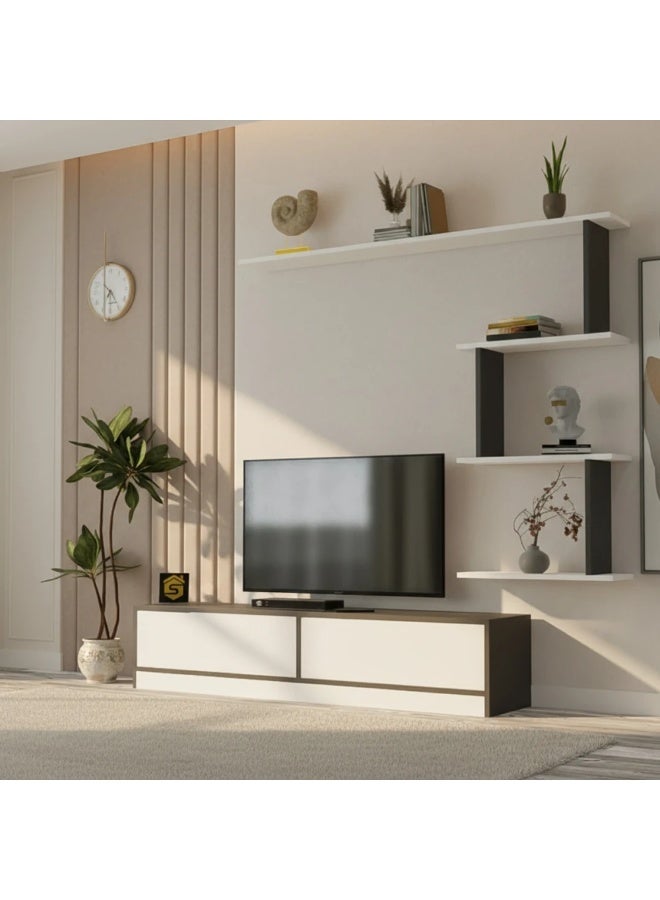 ستايلش هوم طاولة تلفزيون صغيرة ابيض ورمادي - 160 سم - ahenk - Image 1