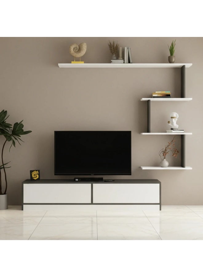 ستايلش هوم طاولة تلفزيون صغيرة ابيض ورمادي - 160 سم - ahenk - Image 2